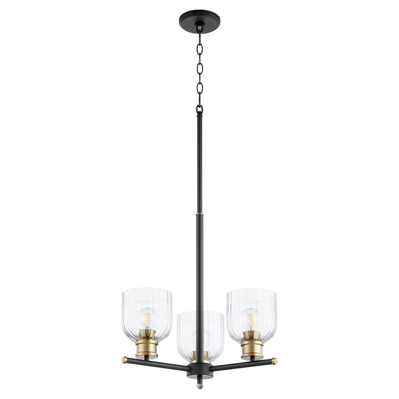 Monarch 3 Light Chandelier in Textured Black / Aged Brass