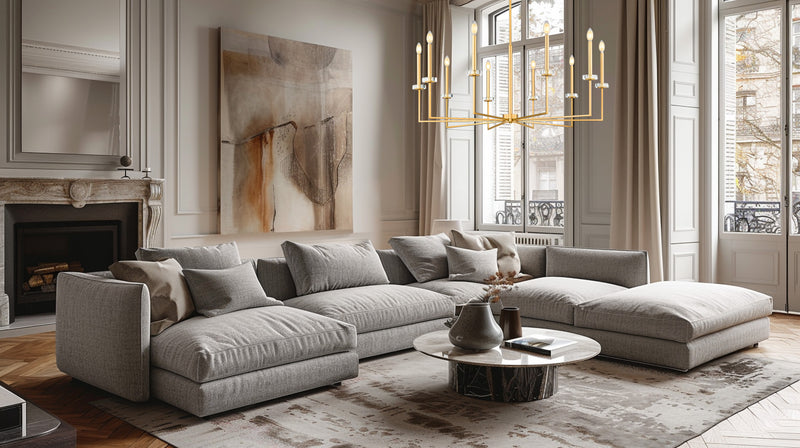 Gaultier 10 Light 44.75" Chandelier in Modern Gold in a room setting