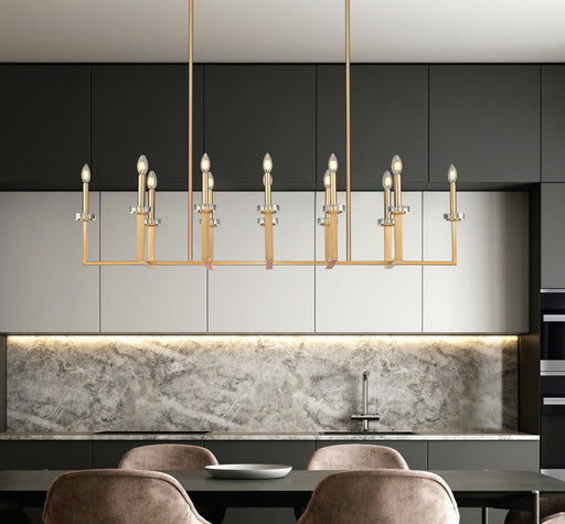 Gaultier 12 Light 56.75" Linear Pendant in Modern Gold in a room setting