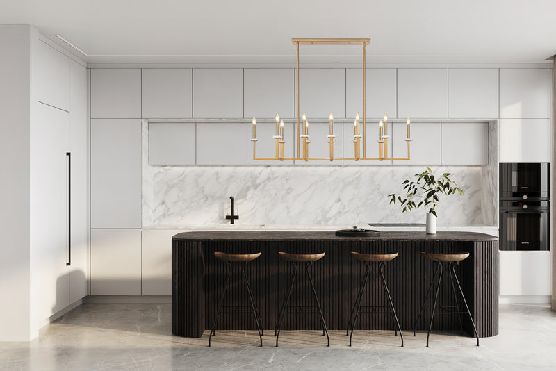 Gaultier 12 Light 56.75" Linear Pendant in Modern Gold in a room setting