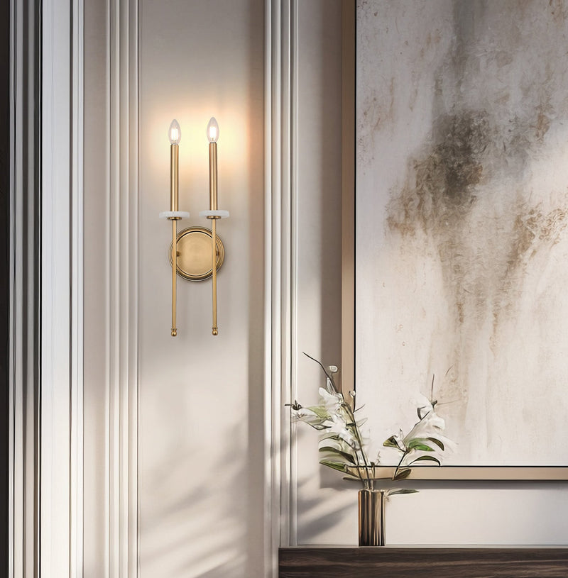 Gaultier 2 Light 7.5" Wall Sconce in Modern Gold in a room setting