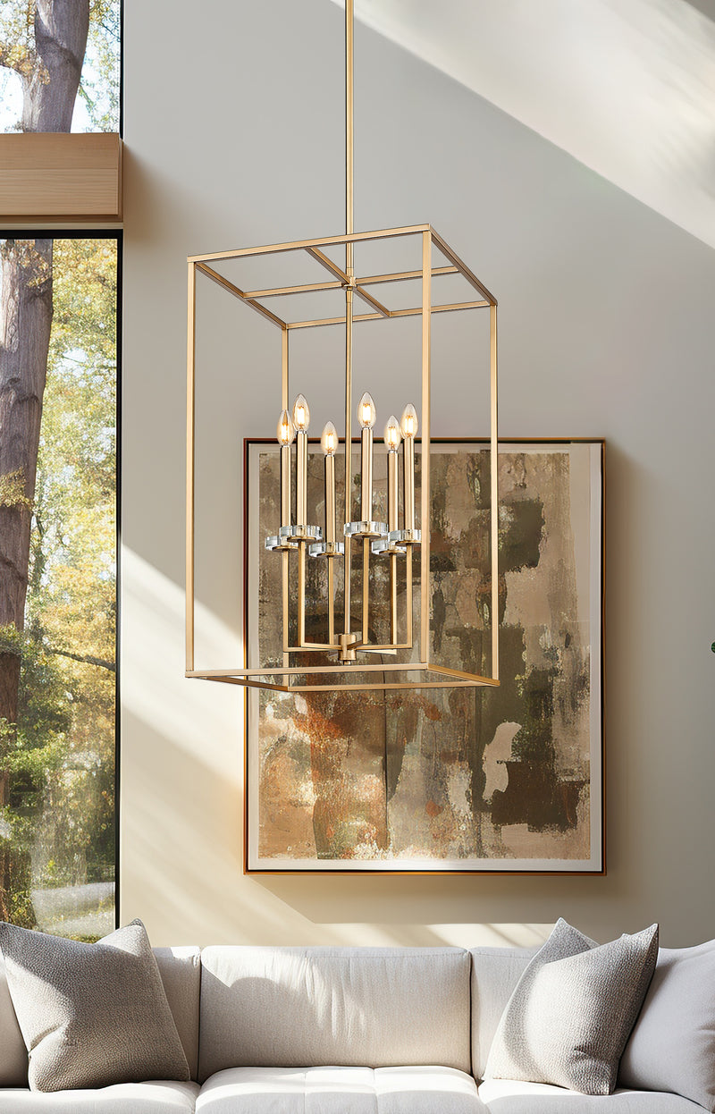 Gaultier 6 Light 18" Pendant in Modern Gold in a room setting