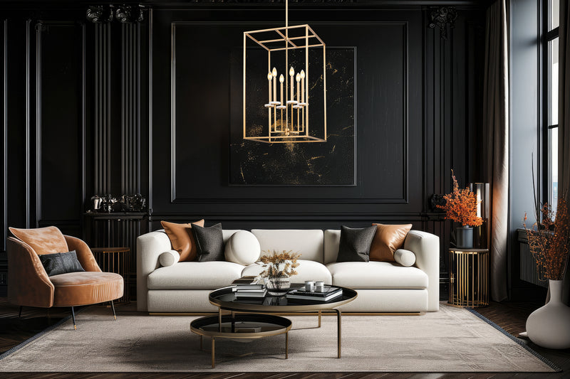Gaultier 6 Light 18" Pendant in Modern Gold in a room setting