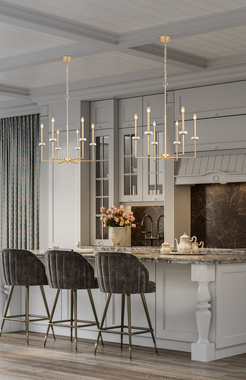 Gaultier 6 Light 27.25" Chandelier in Modern Gold in a room setting