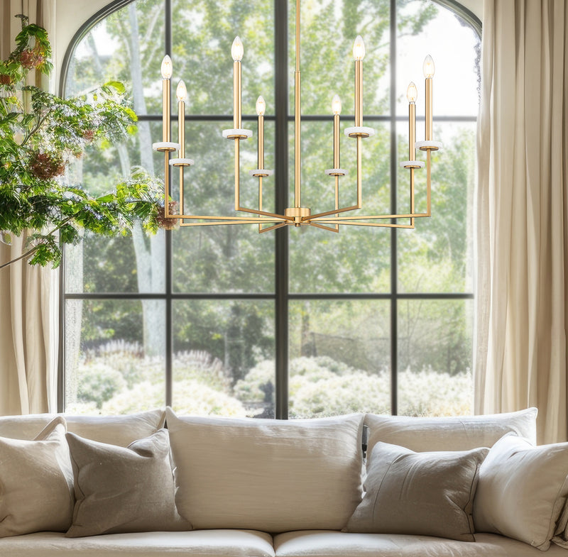 Gaultier 8 Light 35.25" Chandelier in Modern Gold in a room setting