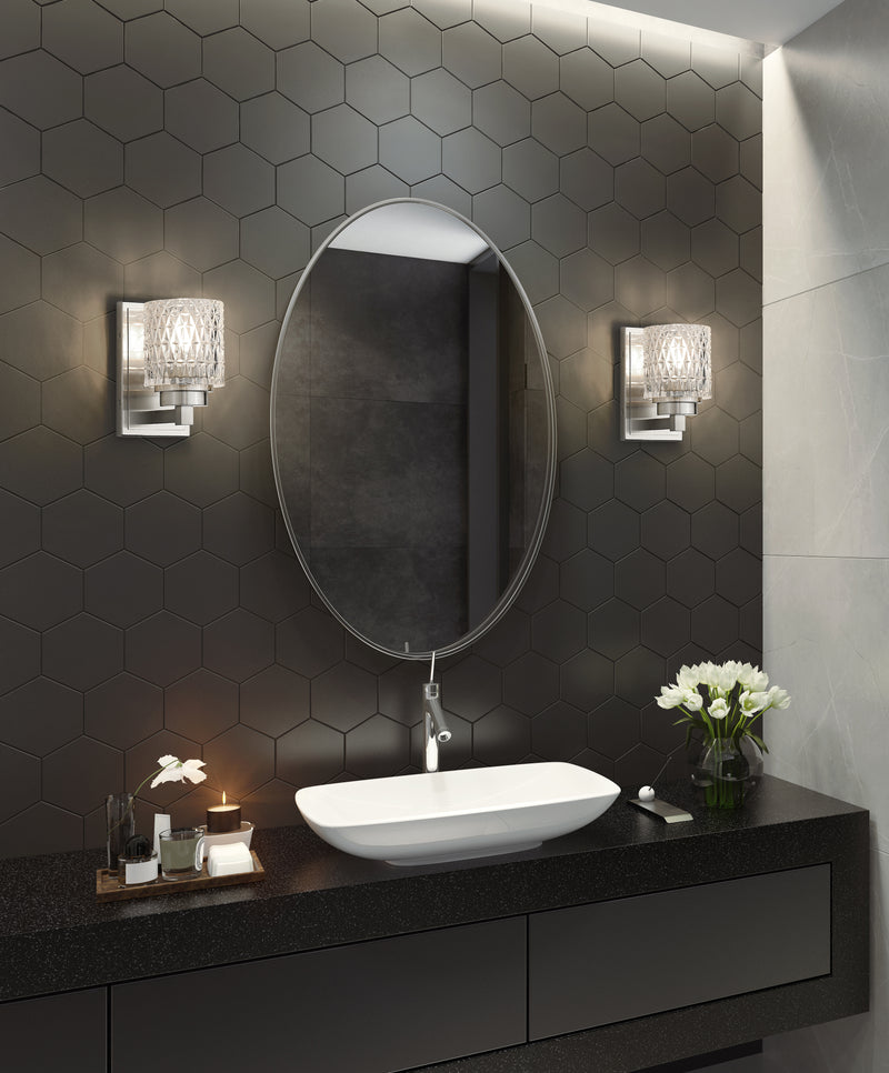 Jacqueline 1 Light 4.75" Wall Sconce in Brushed Nickel in a room setting
