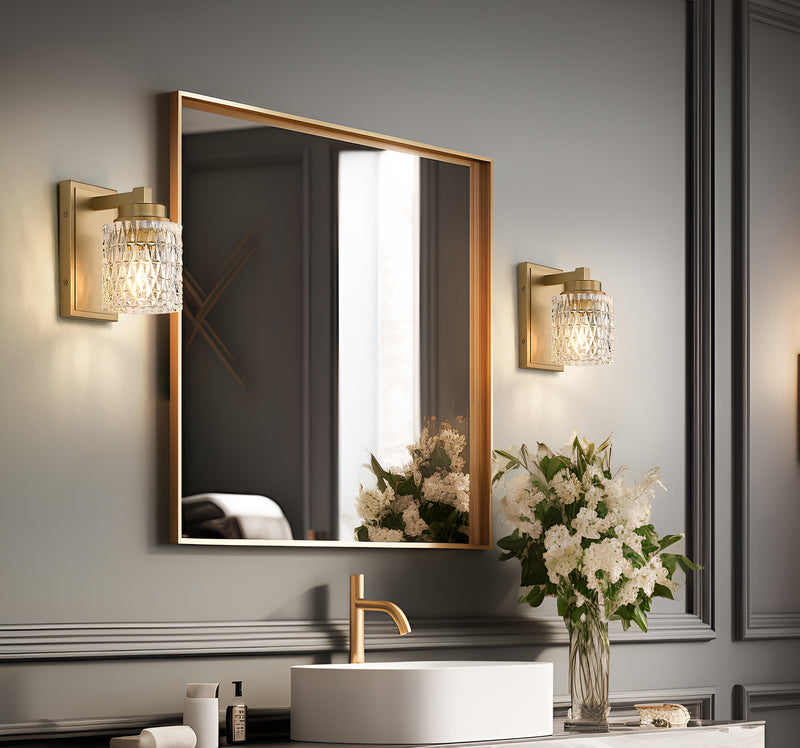 Jacqueline 1 Light 4.75" Wall Sconce in Modern Gold in a room setting
