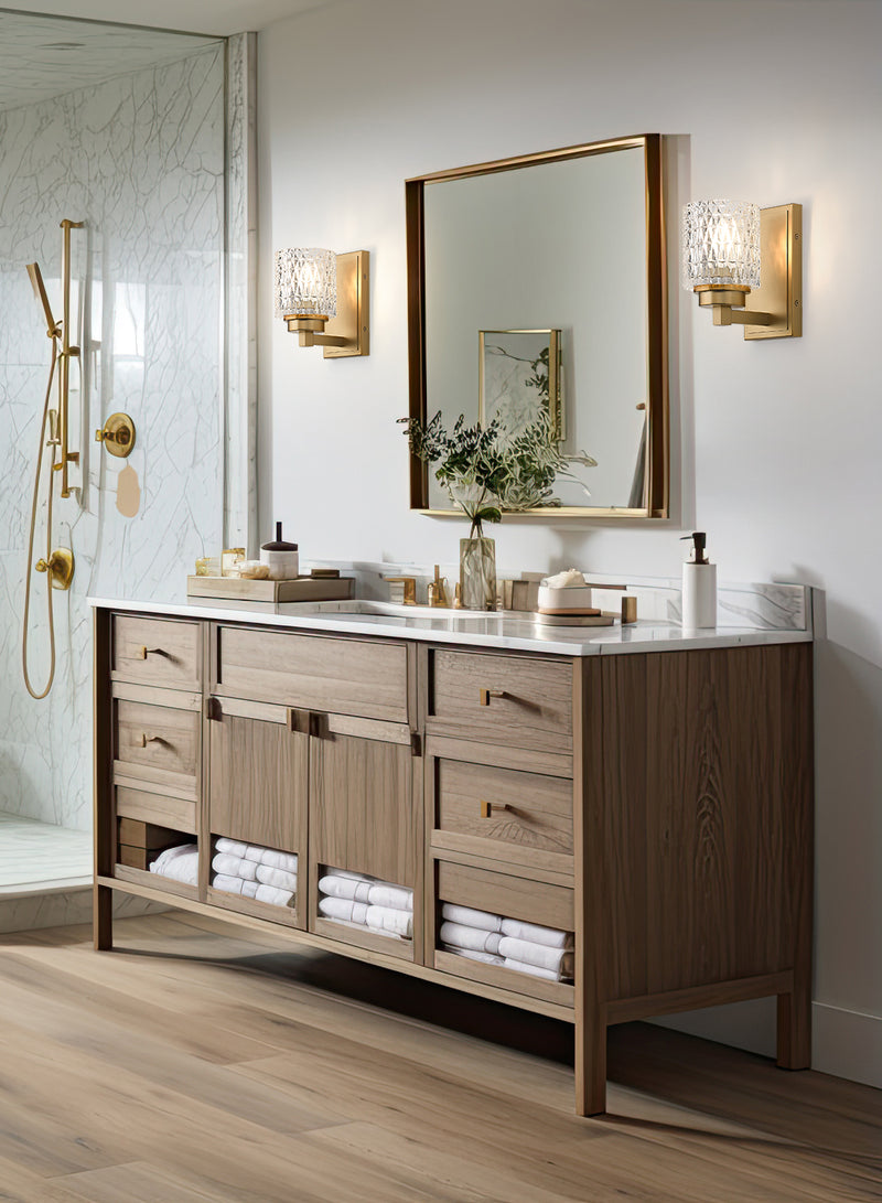 Jacqueline 1 Light 4.75" Wall Sconce in Modern Gold in a room setting