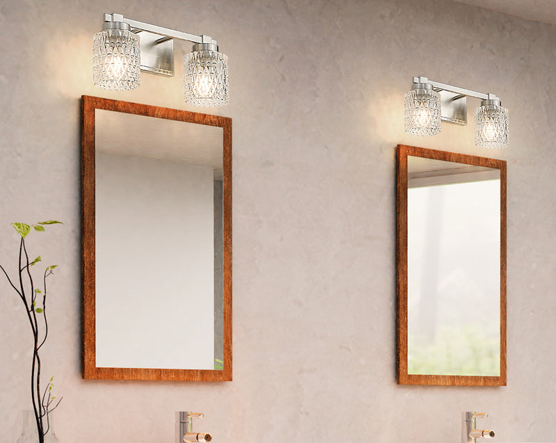 Jacqueline 2 Light 15.75" Vanity in Brushed Nickel in a room setting