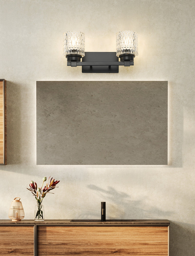 Jacqueline 2 Light 15.75" Vanity in Matte Black in a room setting