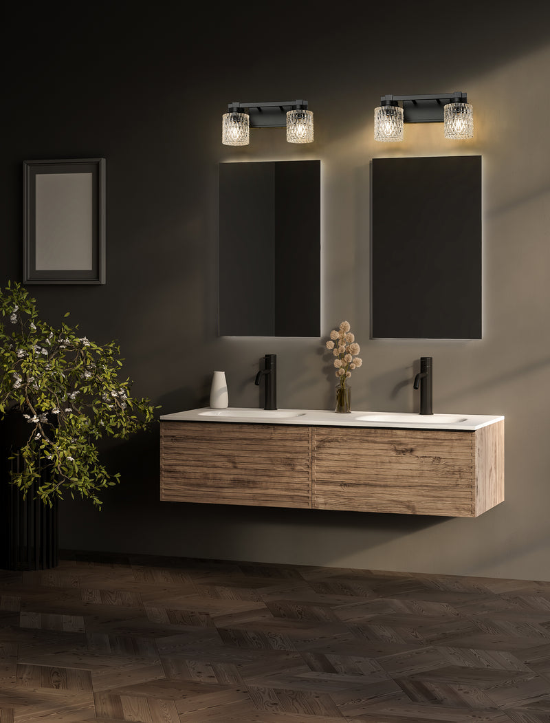 Jacqueline 2 Light 15.75" Vanity in Matte Black in a room setting