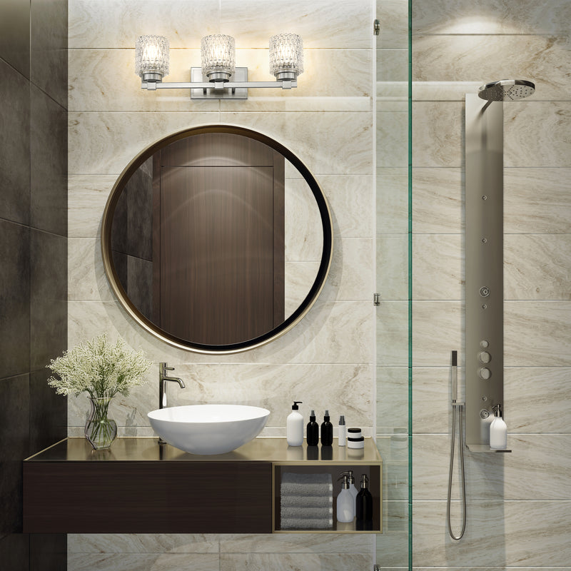 Jacqueline 3 Light 22.75" Vanity in Brushed Nickel in a room setting