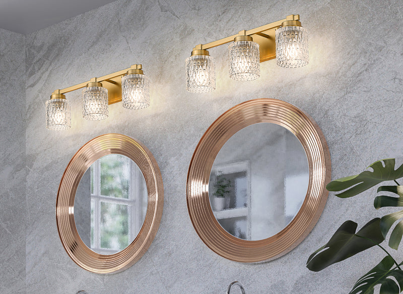 Jacqueline 3 Light 22.75" Vanity in Modern Gold in a room setting
