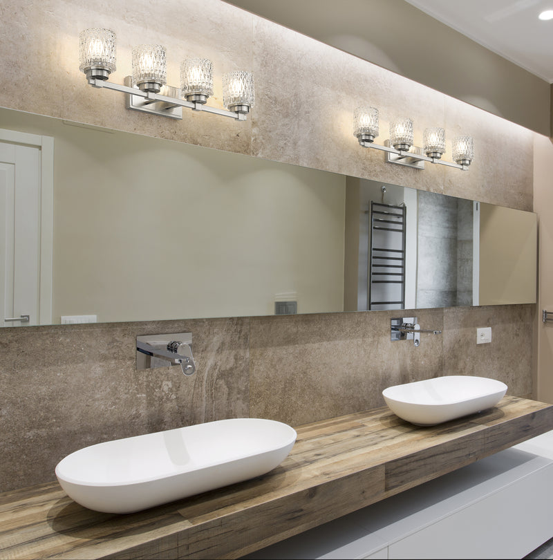 Jacqueline 4 Light 31.5" Vanity in Brushed Nickel in a room setting
