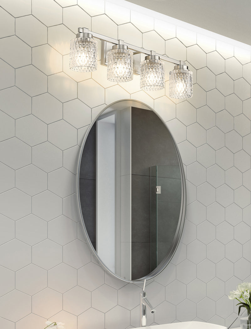 Jacqueline 4 Light 31.5" Vanity in Brushed Nickel in a room setting