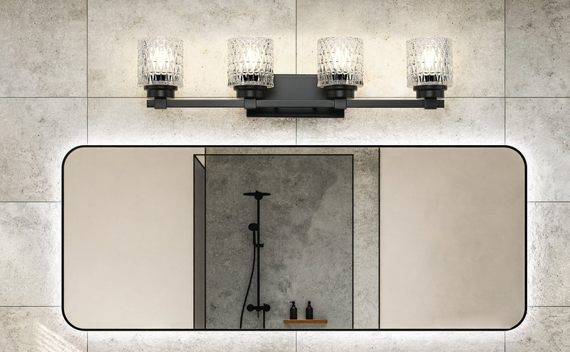 Jacqueline 4 Light 31.5" Vanity in Matte Black in a room setting