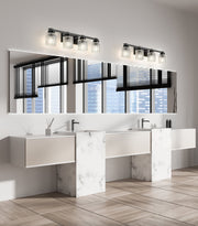 Jacqueline 4 Light 31.5" Vanity in Matte Black in a room setting