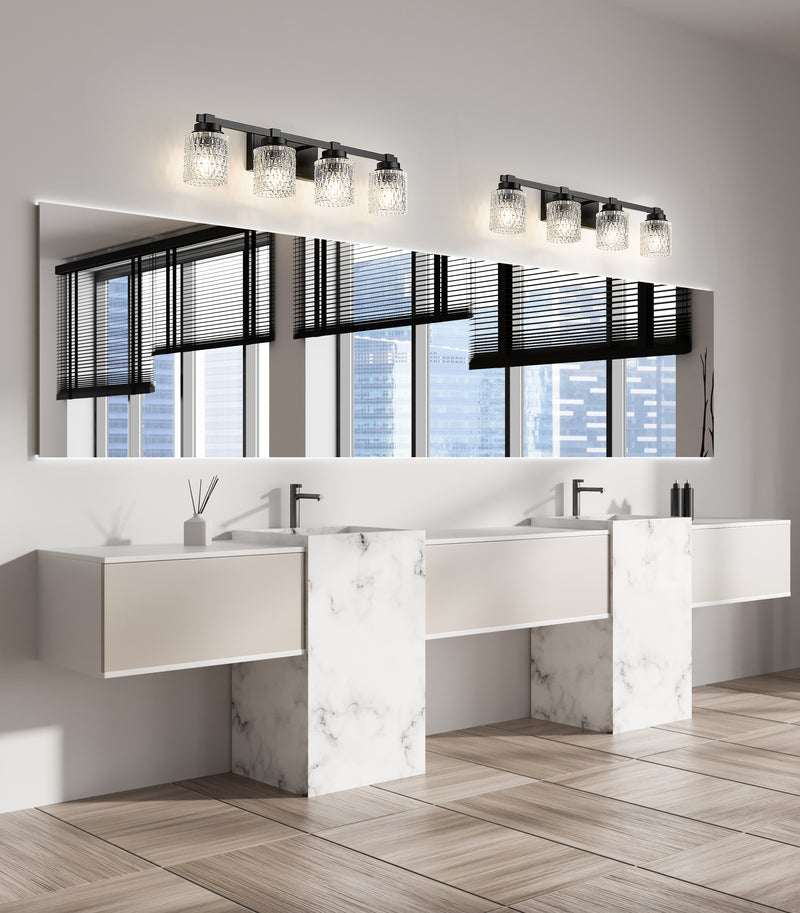 Jacqueline 4 Light 31.5" Vanity in Matte Black in a room setting
