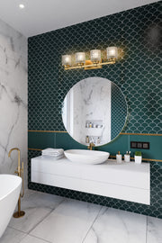 Jacqueline 4 Light 31.5" Vanity in Modern Gold in a room setting