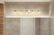 Jacqueline 5 Light 40.25" Vanity in Brushed Nickel in a room setting