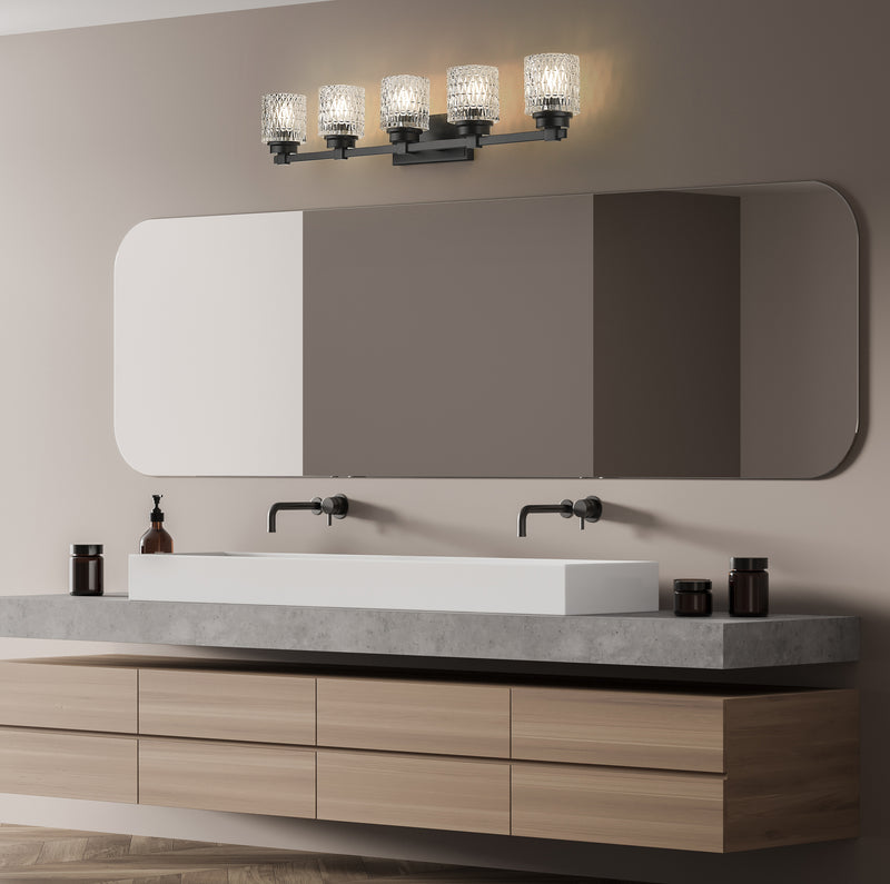 Jacqueline 5 Light 40.25" Vanity in Matte Black in a room setting