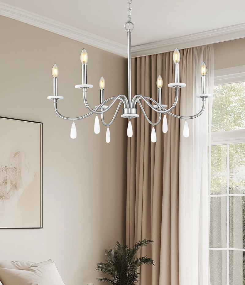 Toussant 6 Light 32" Chandelier in Brushed Nickel in a room setting