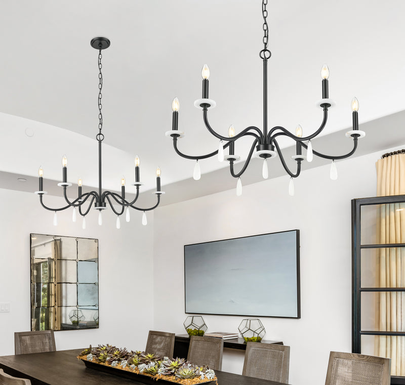 Toussant 6 Light 32" Chandelier in Matte Black in a room setting