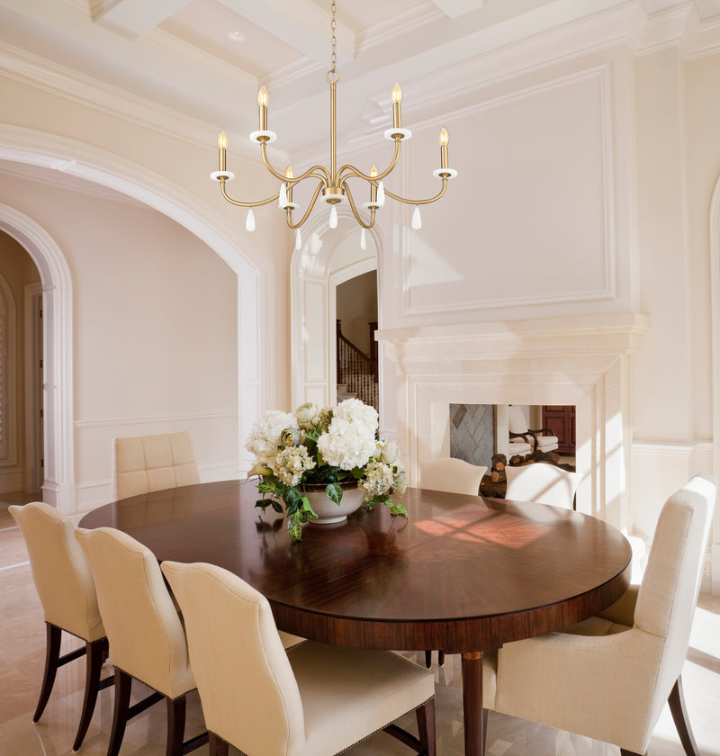 Toussant 6 Light 32" Chandelier in Modern Gold in a room setting