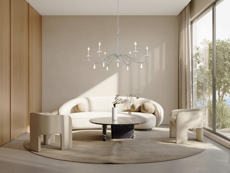 Toussant 6 Light 45" Chandelier in Brushed Nickel in a room setting