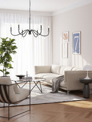 Toussant 6 Light 45" Chandelier in Matte Black in a room setting