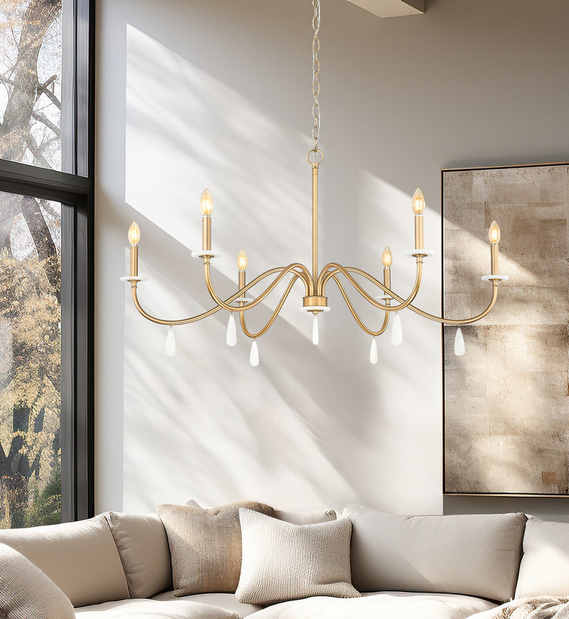 Toussant 6 Light 45" Chandelier in Modern Gold in a room setting