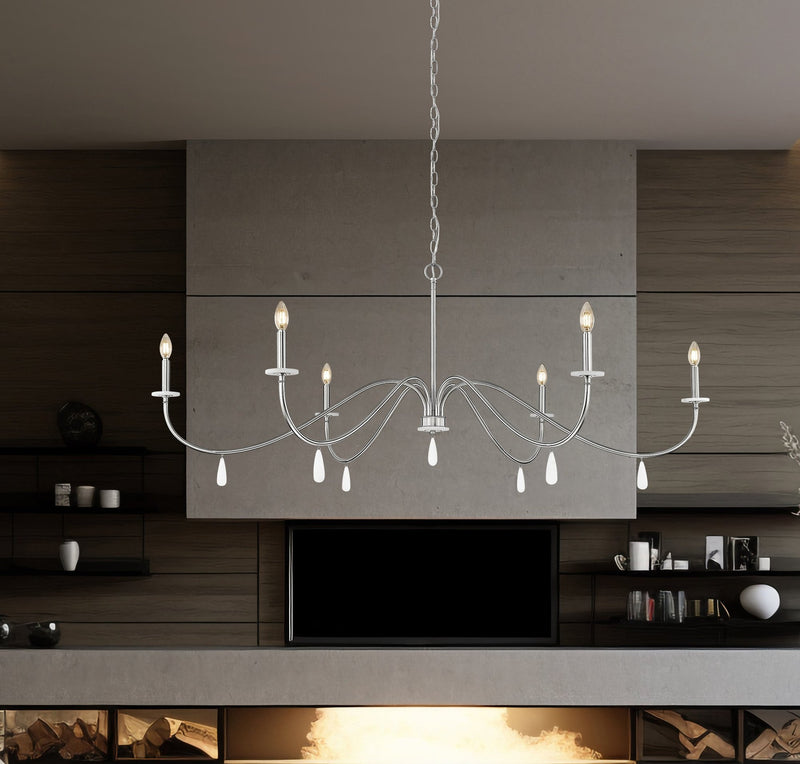 Toussant 6 Light 63" Chandelier in Brushed Nickel in a room setting
