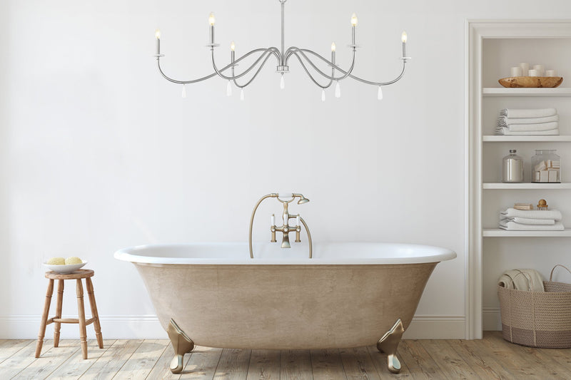 Toussant 6 Light 63" Chandelier in Brushed Nickel in a room setting