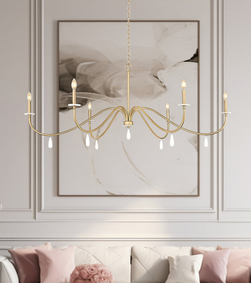 Toussant 6 Light 63" Chandelier in Modern Gold in a room setting