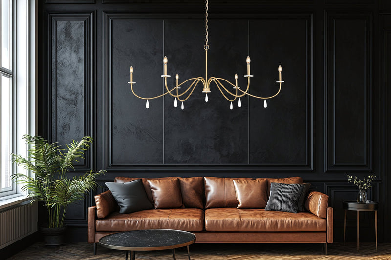 Toussant 6 Light 63" Chandelier in Modern Gold in a room setting