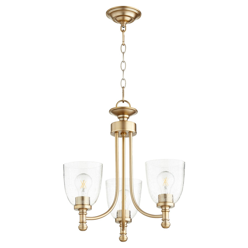 Rossington 3 Light Clear Seeded Chandelier in Aged Brass