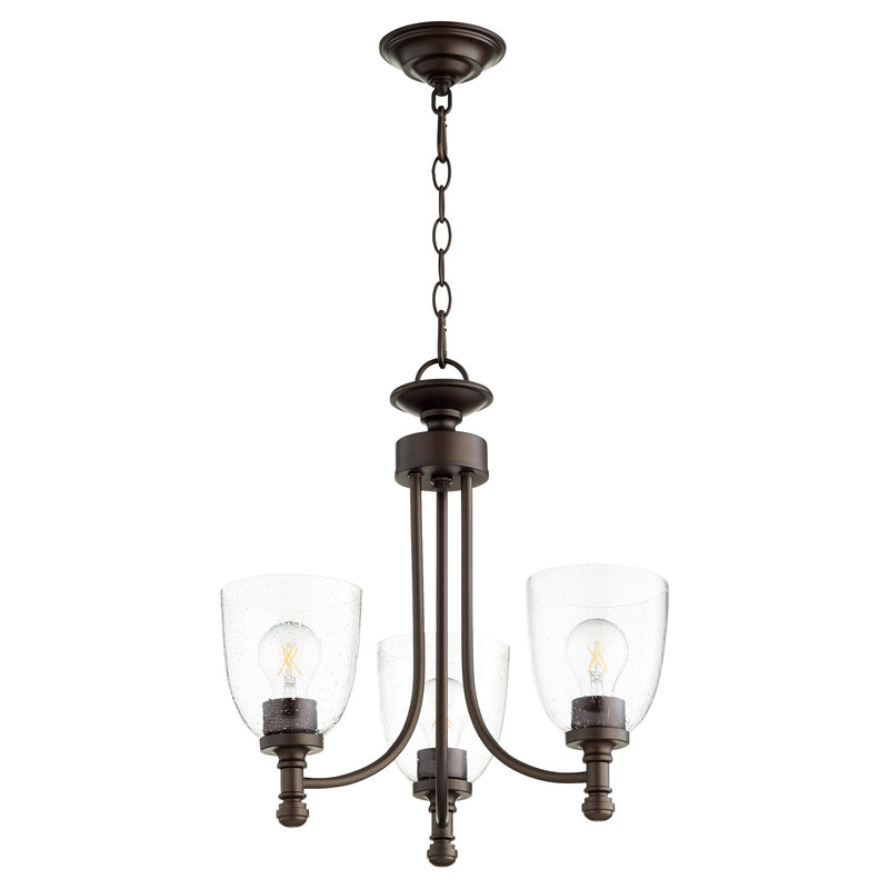 Rossington 3 Light Clear Seeded Chandelier in Oiled Bronze