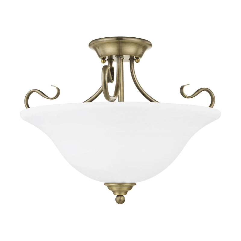 Coronado 3-Light Semi-Flush Mount in Antique Brass