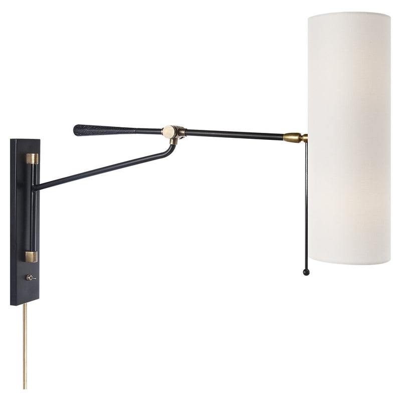 Frankfort Articulating 2-Light Swing Arm Wall Lamp in Black and Brass