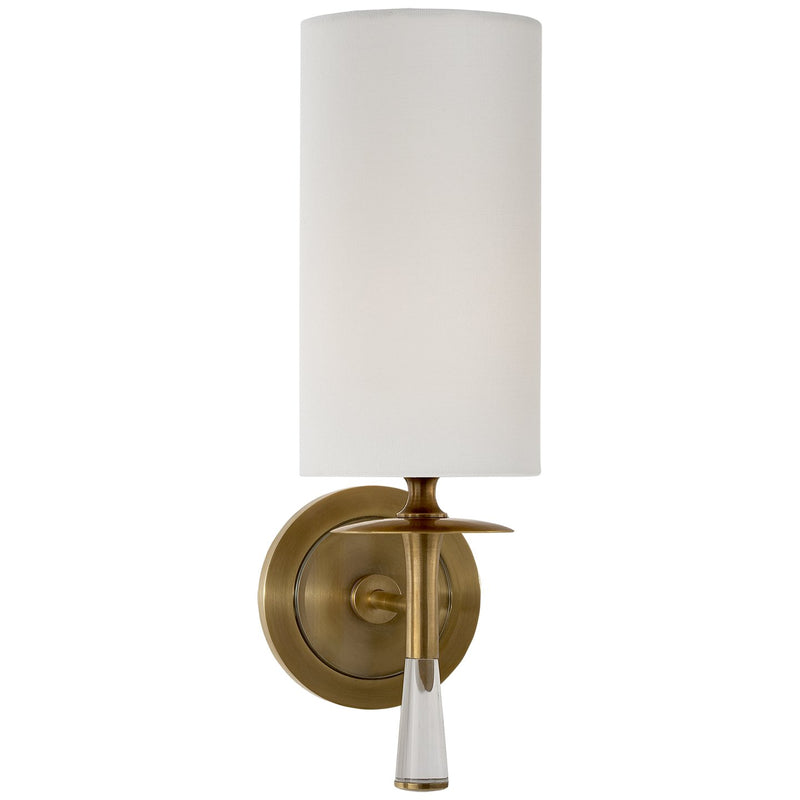 Drunmore Single Wall Sconce in Hand-Rubbed Antique Brass with Crystal