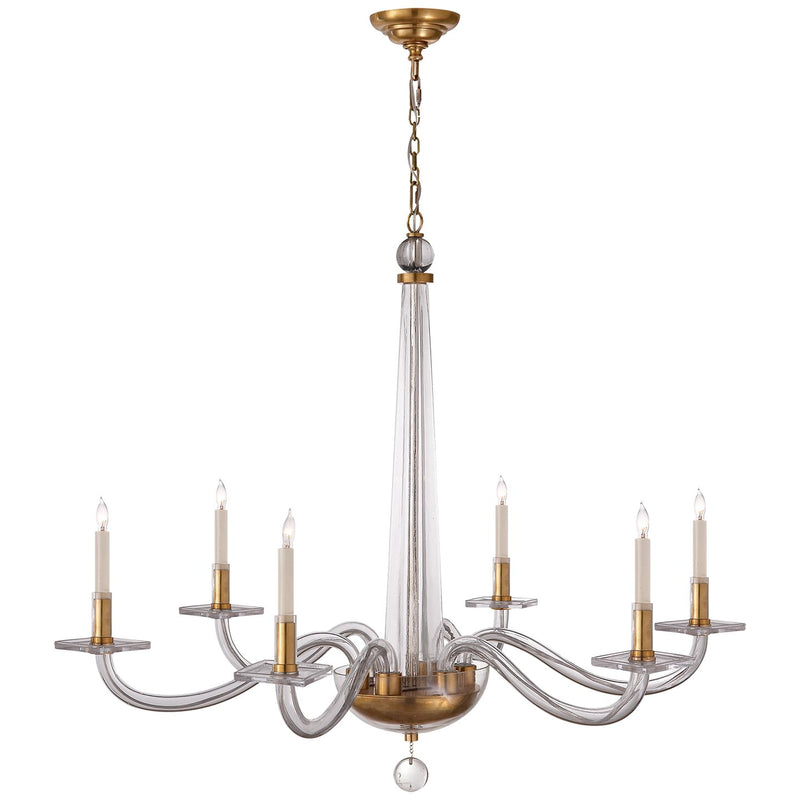 Bernardo Large 6-Light Chandelier in Antique Brass and Clear Glass