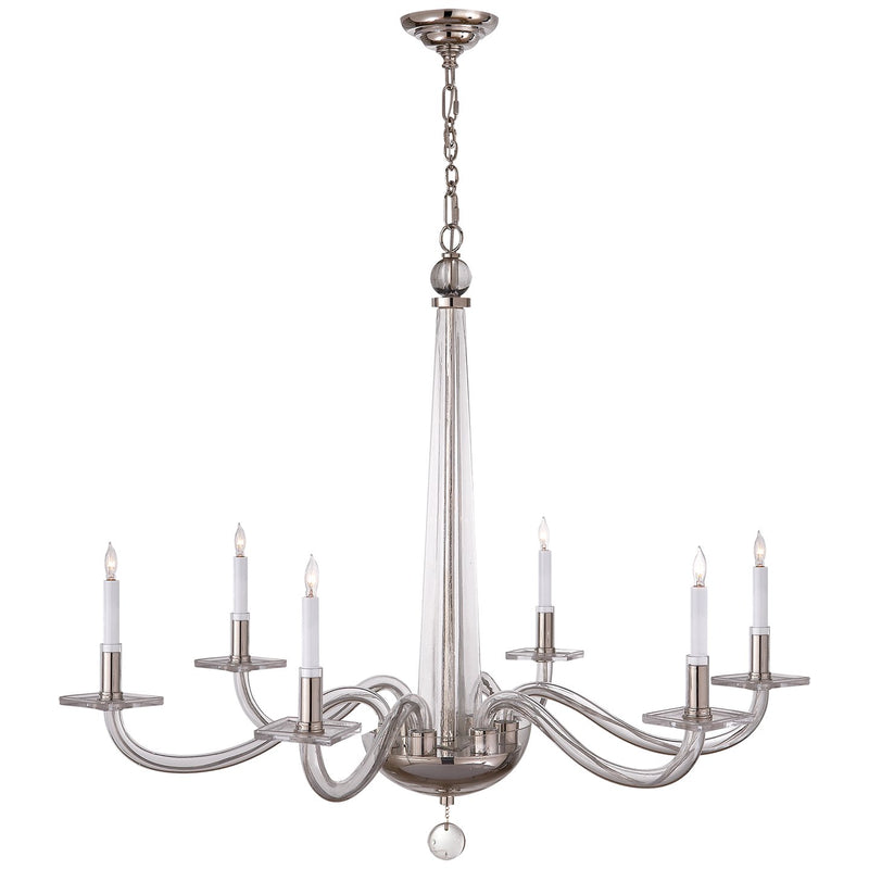 Bernardo Large 6-Light Chandelier in Polished Nickel and Clear Glass