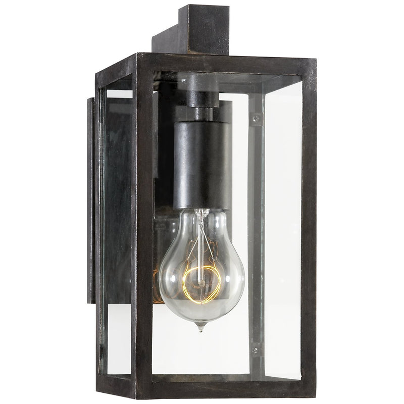 Fresno Framed Short Outdoor Wall Lantern in Aged Iron