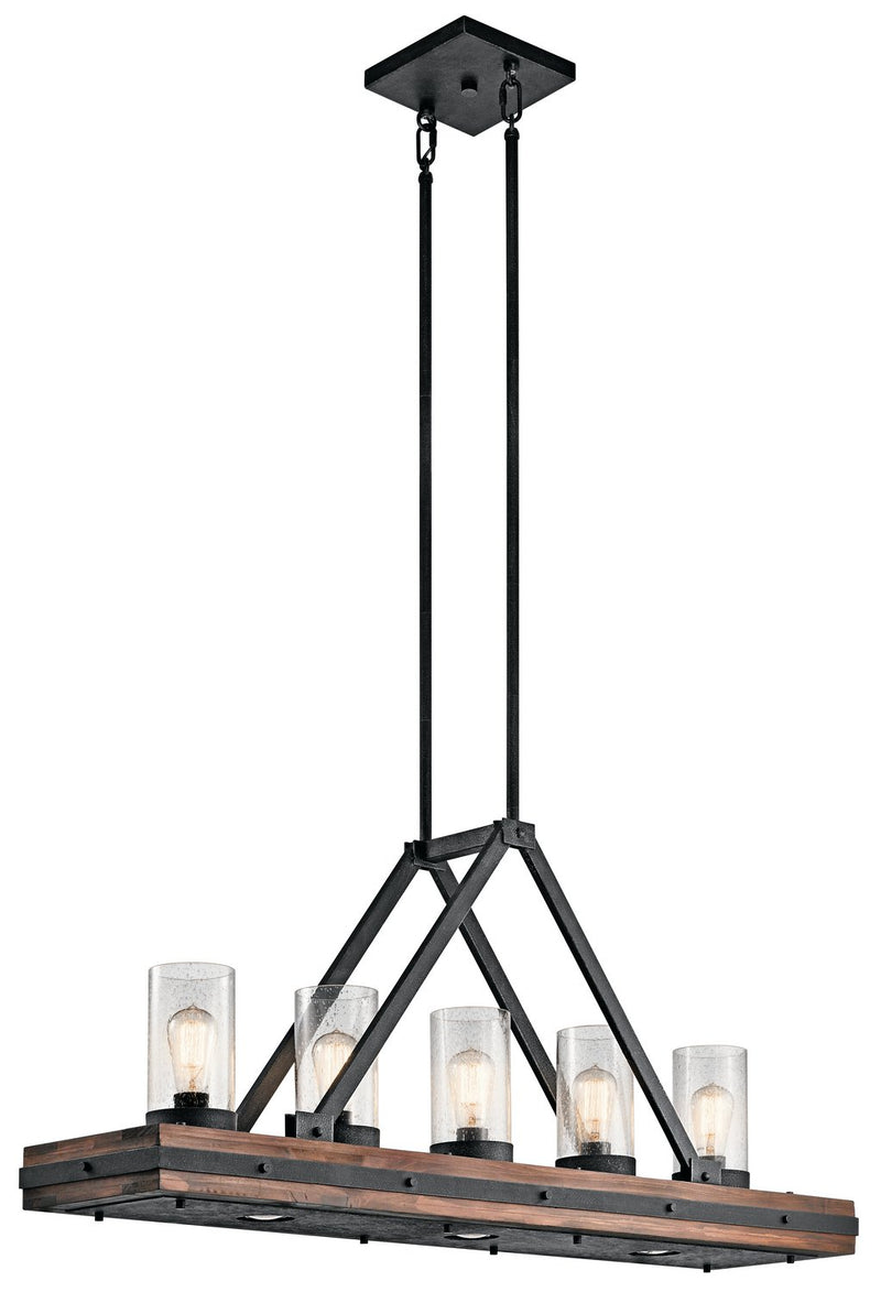 Colerne 5-Light Linear Chandelier in Auburn Stained