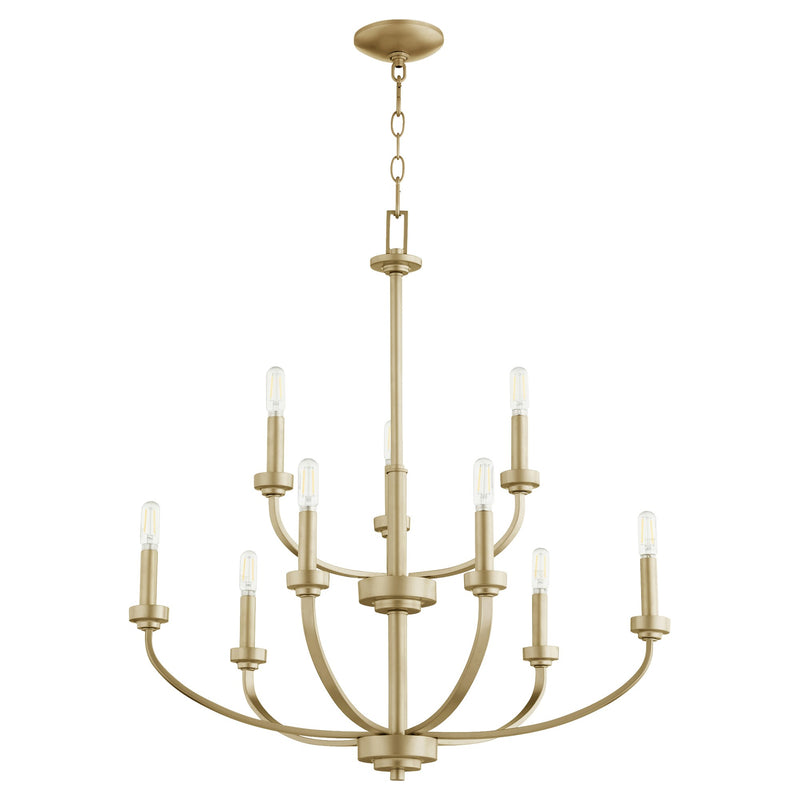 Reyes 9 Light Chandelier in Aged Brass