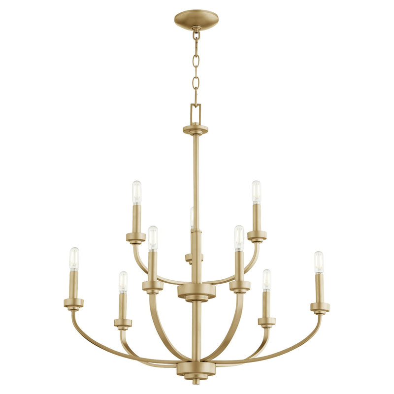 Reyes 9 Light Chandelier in Aged Brass