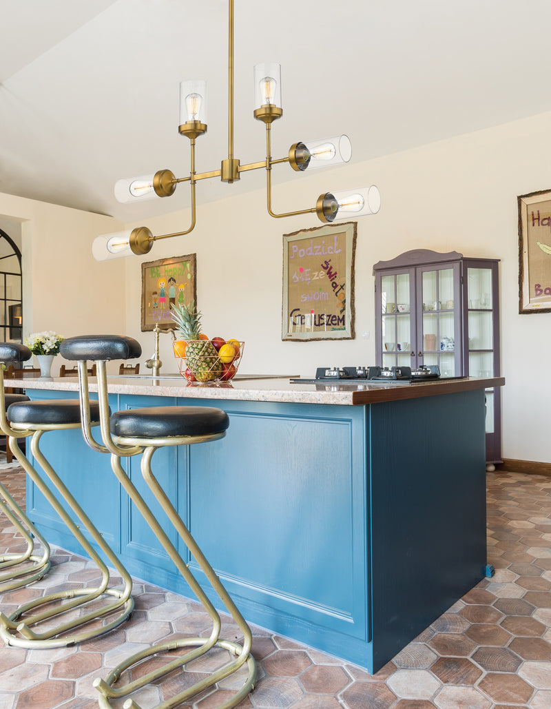 Calliope 6 Light 41.5" Pendant in Foundry Brass in a room setting