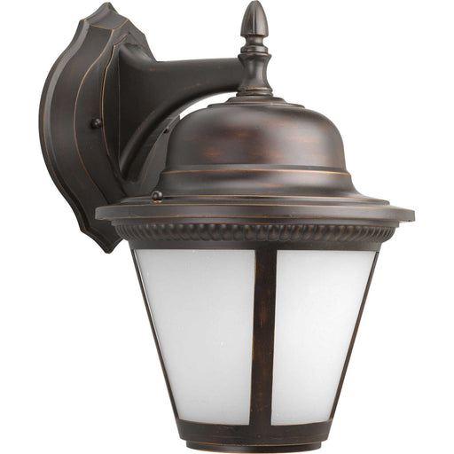 Westport LED 1-Light Wall Lantern in Antique Bronze with Etched Seeded Glass