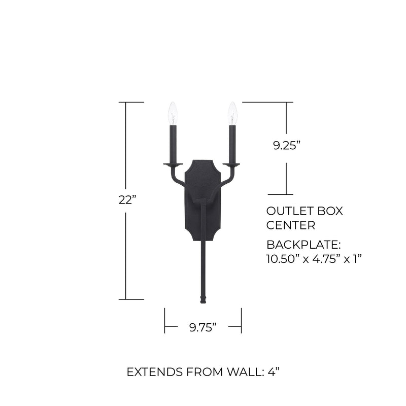 Ravenwood 2-Light Wall Sconce in Black Iron