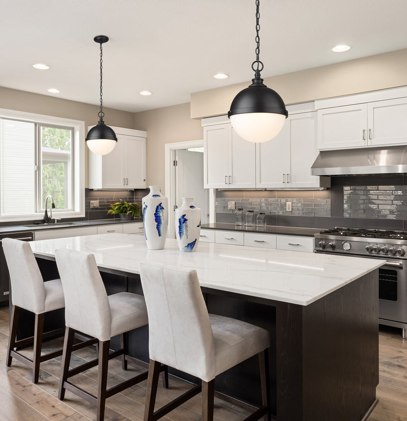 Peyton 2 Light Pendant in Matte Black in a room setting